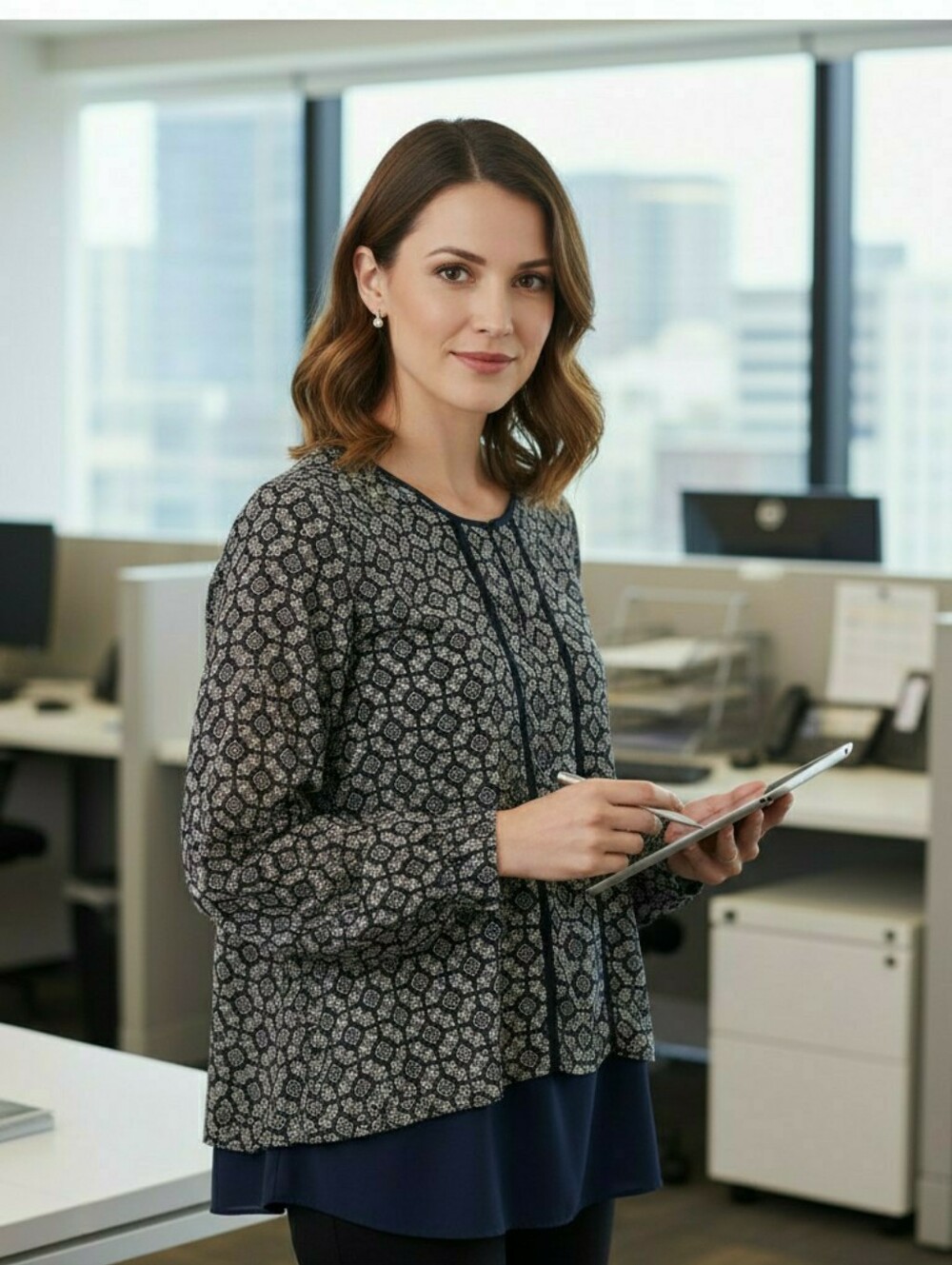 NWOT Black  Rainn Tile Print Top